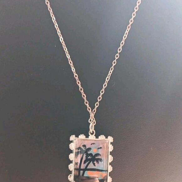 Vintage Morpho Butterfly Wing Reversable Pendant Necklace On Silver-tone Chain - Picture 5 of 7